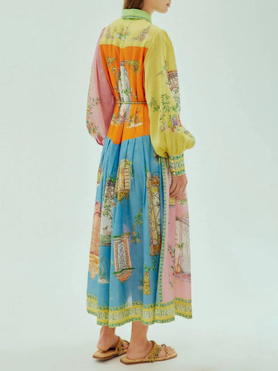 Evelyn - Exquisite Garden Print Button-Down Midi Dress