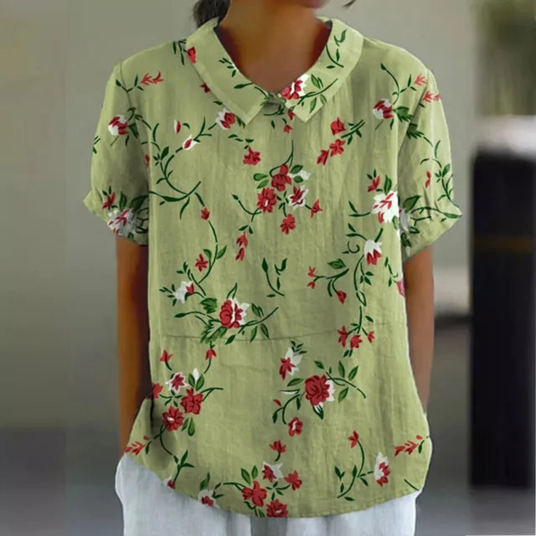 Andrea™- Cotton & linen blouse with floral print