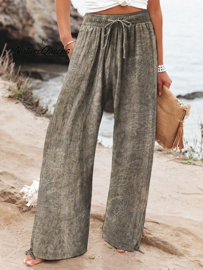Juliette- Women's Floral Art Printed Cotton And Linen Casual Pants