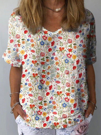 Floryn- Women's  Pastoral Floral Art Print Casual Shirt