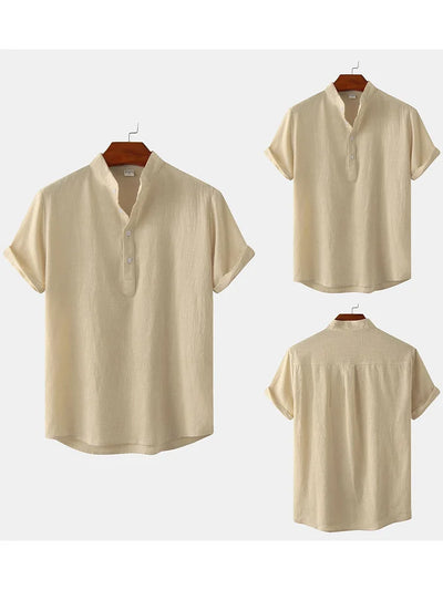 Maxwell Men's Casual Solid Buttons Stand-up Collar Short Sleeve Shirt