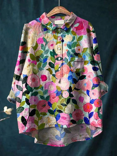 Colorful Spring Floral Garden Printed Women's Casual Shirt