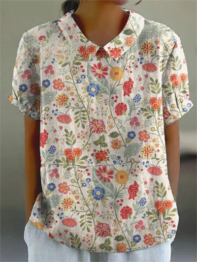Floryn- Women's  Pastoral Floral Art Print Casual Shirt