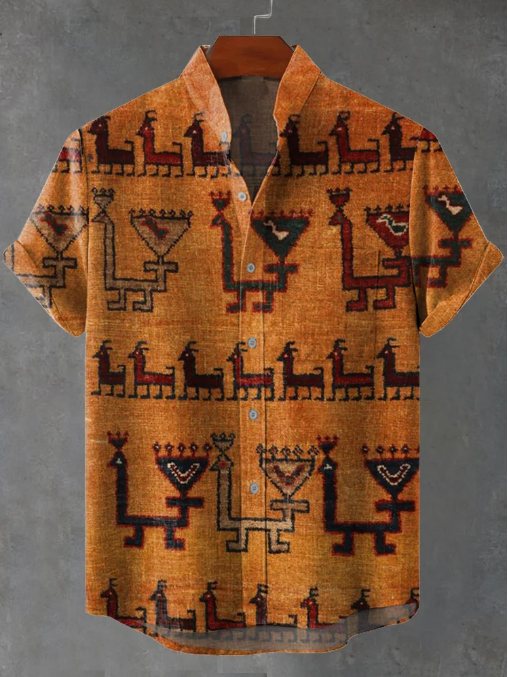 Harvey Vintage Gabbeh Tribal Beige-brown Pattern Art Print Casual Shirt