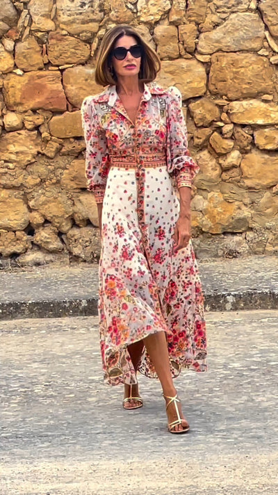 Isabella Elegant Floral Print Collared Maxi Dress