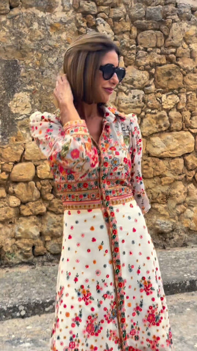 Isabella Elegant Floral Print Collared Maxi Dress