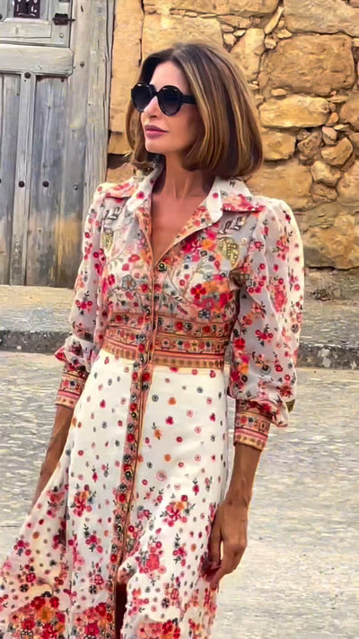 Isabella Elegant Floral Print Collared Maxi Dress