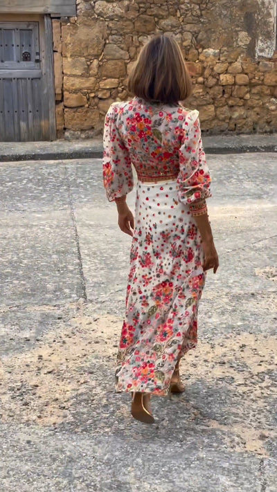 Isabella Elegant Floral Print Collared Maxi Dress