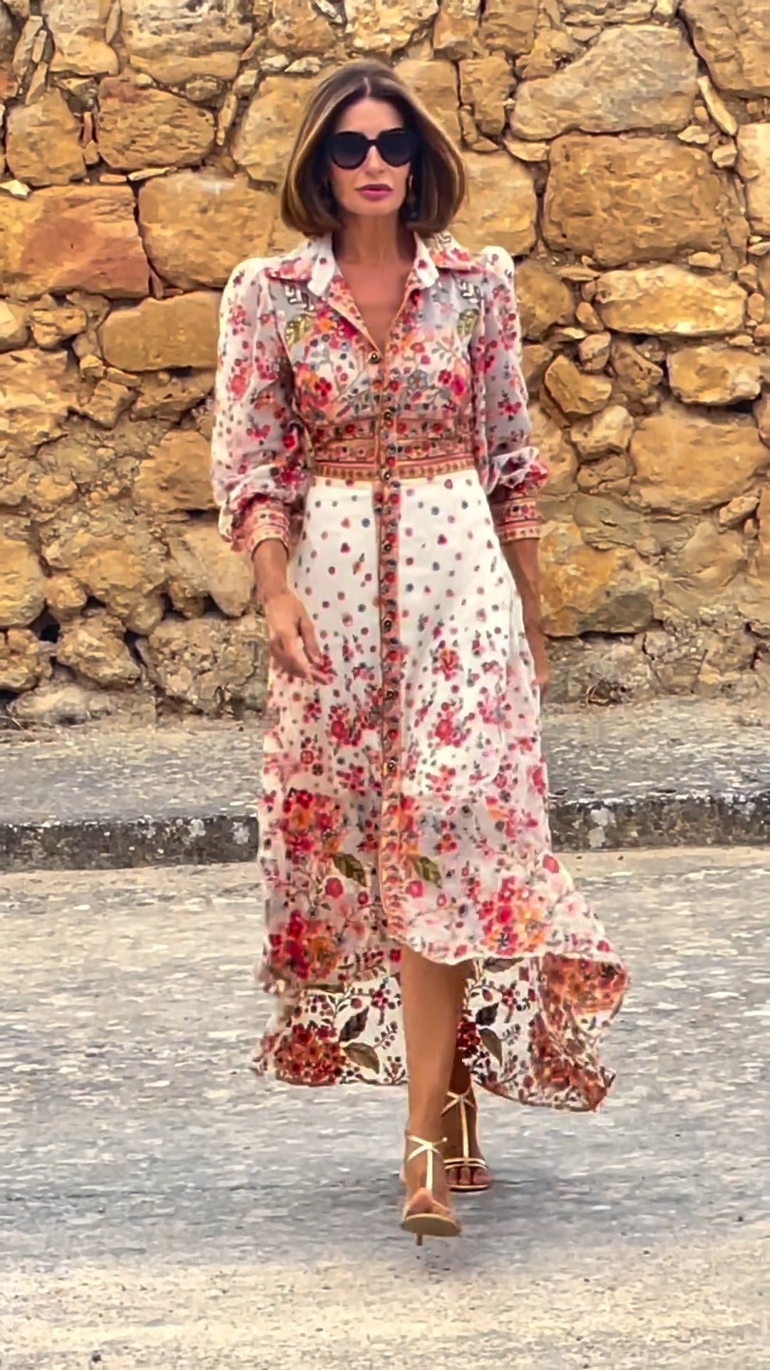 Isabella Elegant Floral Print Collared Maxi Dress