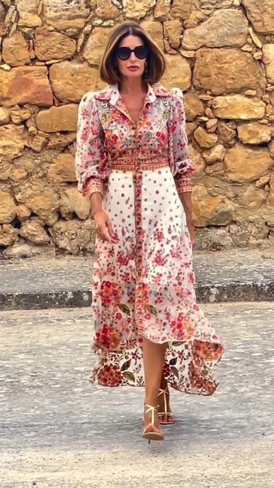 Isabella Elegant Floral Print Collared Maxi Dress