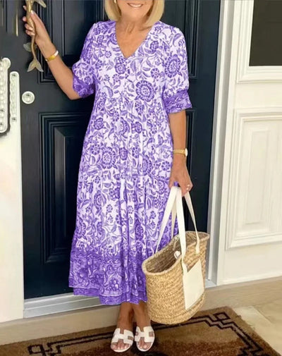 Carmen™ | Floral Belly-Covering Dress with V-Neck