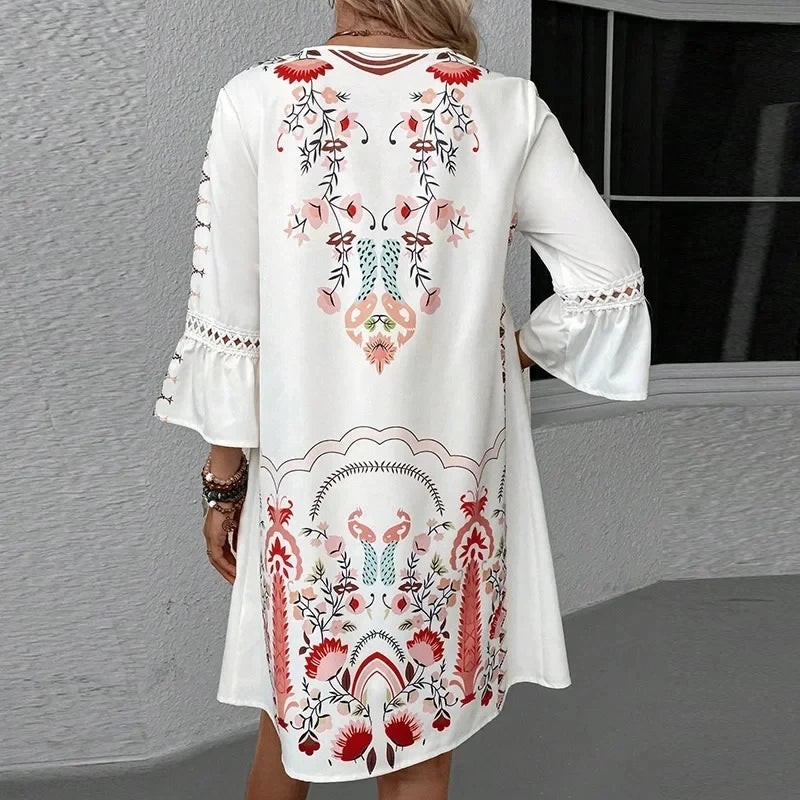 Celina - Boho Embroidered V-Neck Dress
