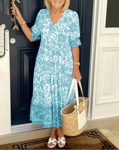 Carmen™ | Floral Belly-Covering Dress with V-Neck