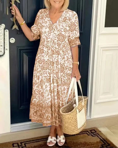 Carmen™ | Floral Belly-Covering Dress with V-Neck