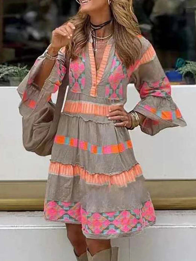 Celina - Boho Embroidered V-Neck Dress