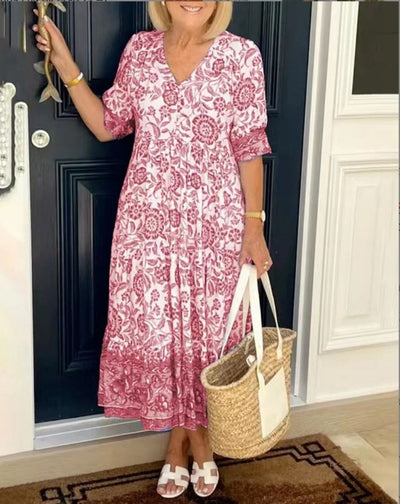 Carmen™ | Floral Belly-Covering Dress with V-Neck