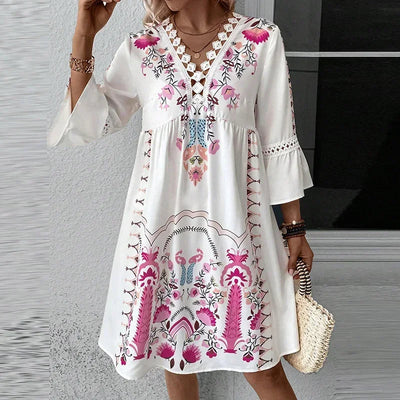 Celina - Boho Embroidered V-Neck Dress