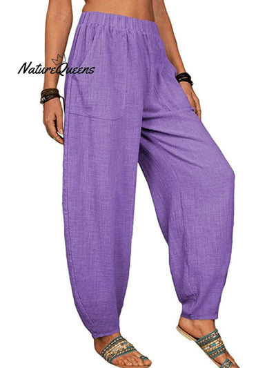 Casual Plain Loose Cotton Harem Pants