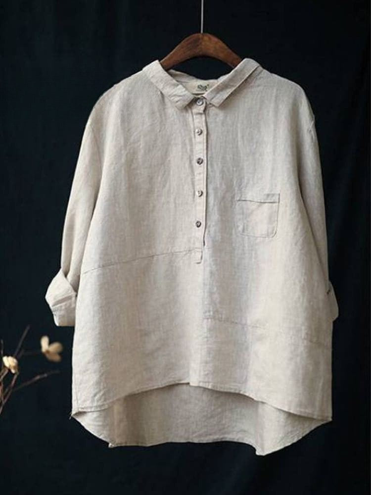 Women's Lapel Neck Casual Solid Colour Long Sleeve Shirt