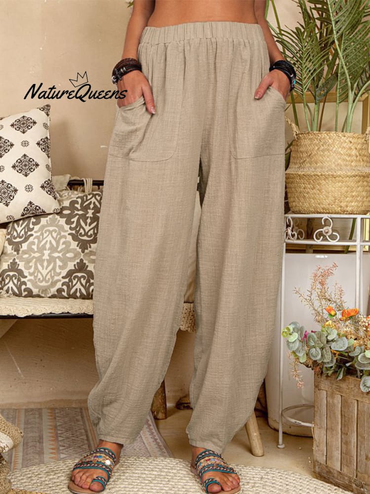 Casual Plain Loose Cotton Harem Pants