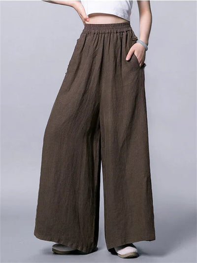 Carla High Waisted  Wide Leg Linen Palazzo Pants