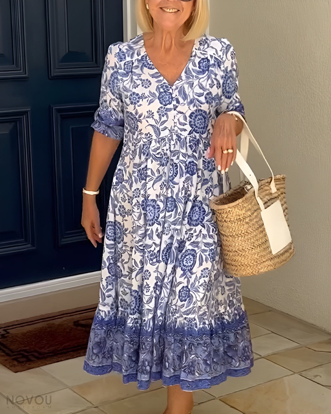 Carmen™ | Floral Belly-Covering Dress with V-Neck