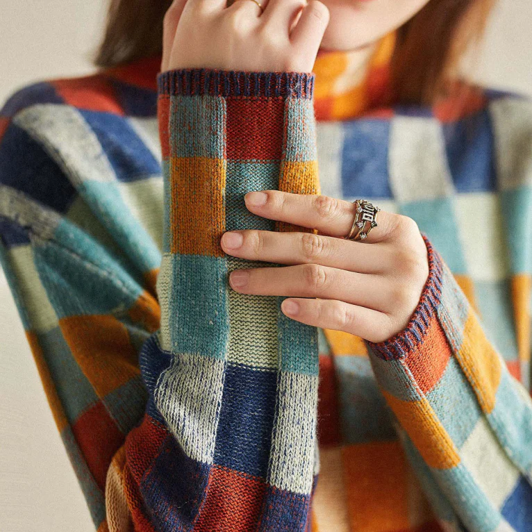 Adalynn™ - Colourful turtleneck jumper with patchwork knit pattern