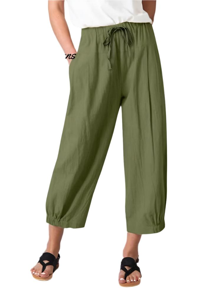 Charlotte- Women's Slacks with Cotton and Linen Drawstring Pockets