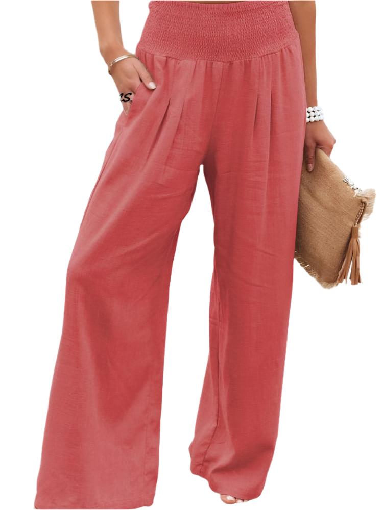 Cecilia- Women's Cotton and Linen Elasticated Waist-waisted Wide-leg Pants