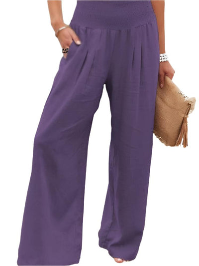 Cecilia- Women's Cotton and Linen Elasticated Waist-waisted Wide-leg Pants