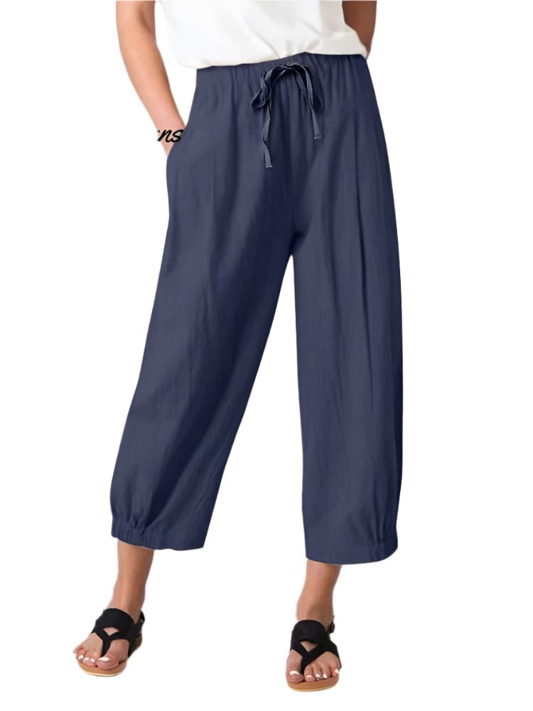 Charlotte- Women's Slacks with Cotton and Linen Drawstring Pockets