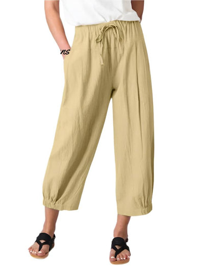 Charlotte- Women's Slacks with Cotton and Linen Drawstring Pockets