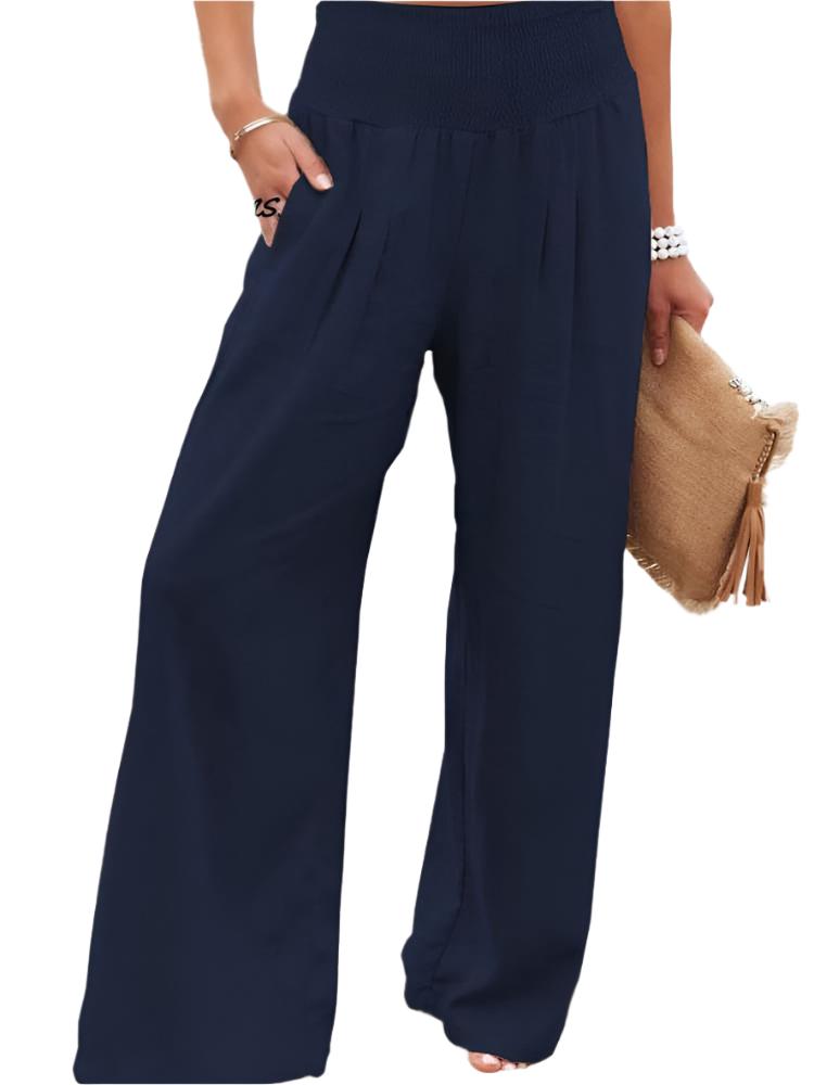 Cecilia- Women's Cotton and Linen Elasticated Waist-waisted Wide-leg Pants
