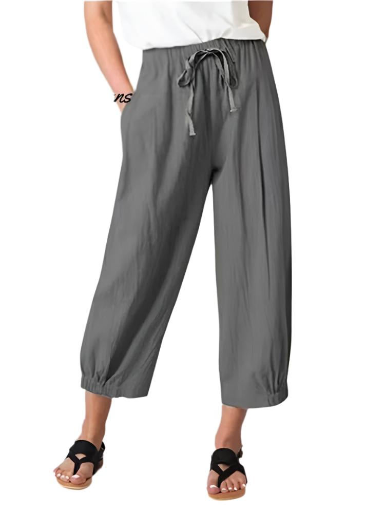 Charlotte- Women's Slacks with Cotton and Linen Drawstring Pockets