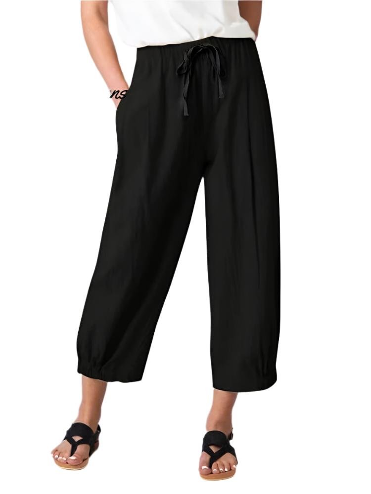 Charlotte- Women's Slacks with Cotton and Linen Drawstring Pockets