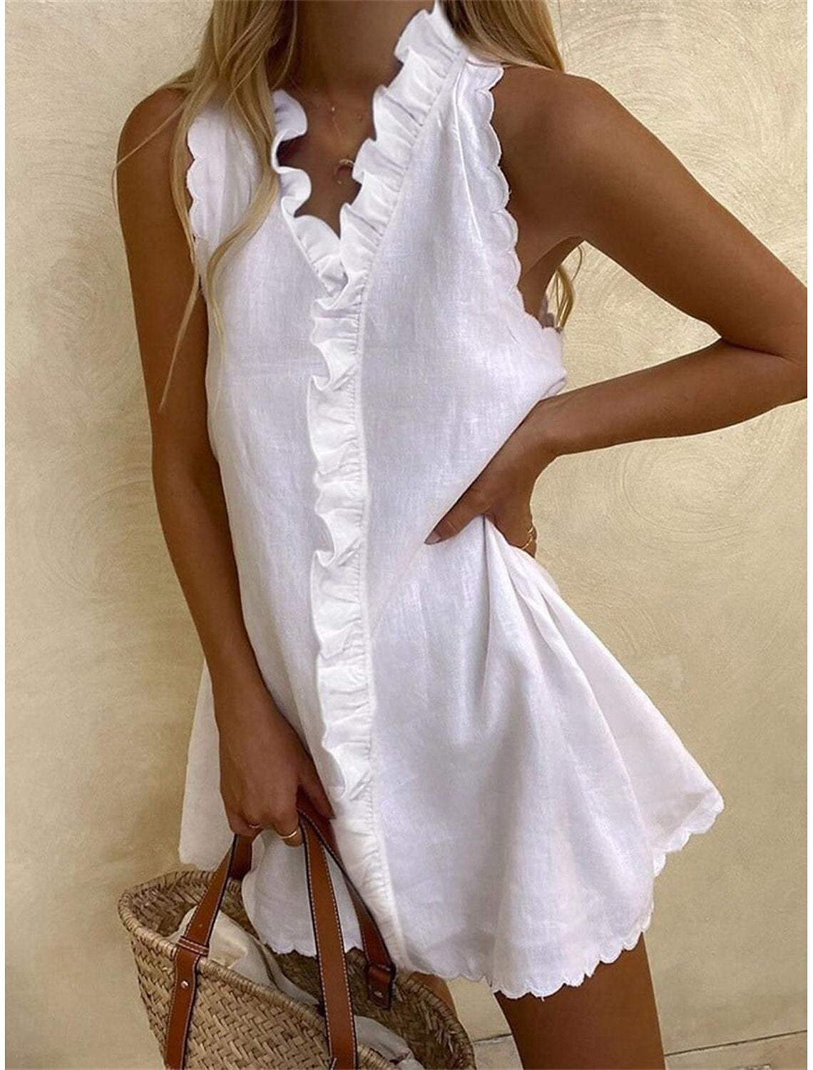 Dahlia - Sleeveless Mini Dress with Ruffle Trim